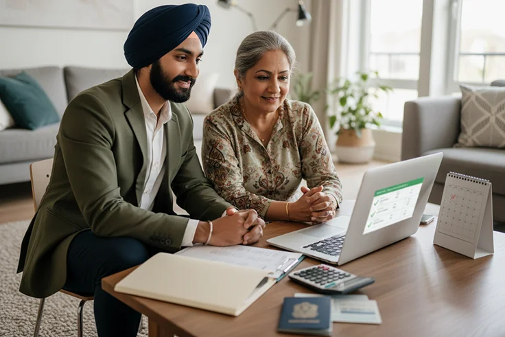 Sikh man and elder woman reviewing super visa tips